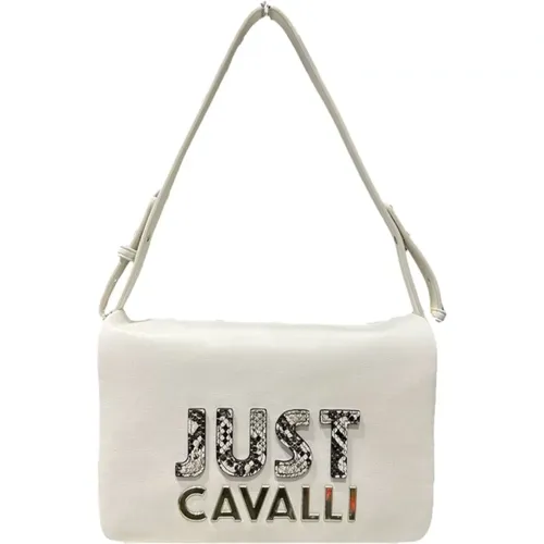Weiße Schultertasche mit Abnehmbarem Riemen und Logo - Just Cavalli - Modalova