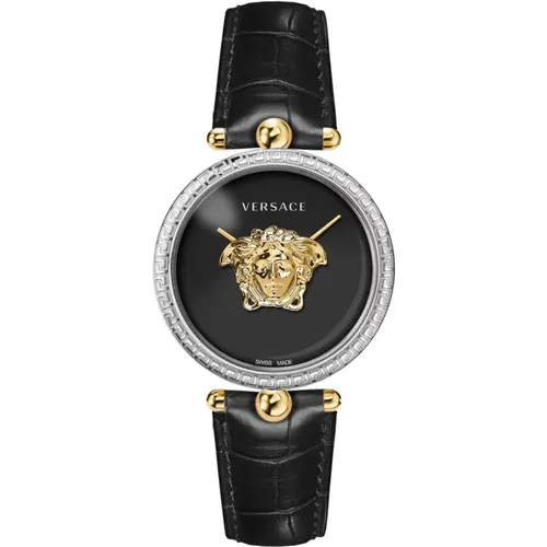 Watches, female, , Size: ONE SIZE Palazzo Black Leather Watch - Versace - Modalova