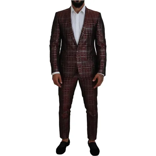 Single Breasted Suits, male, , Size: L Slim Fit Bordeaux Suit - Dolce & Gabbana - Modalova