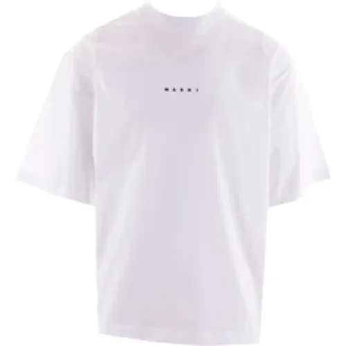 Weißes Logo Print Baumwoll T-Shirt - Marni - Modalova