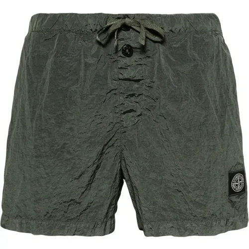 Crinkled Swim Shorts with Side Stripes , male, Sizes: M - Stone Island - Modalova
