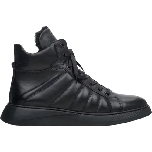 Herren Schwarze Leder High-Top Sneakers für Winter Er00113957 , Herren, Größe: 40 EU - Estro - Modalova