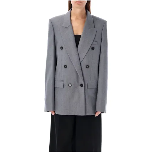 Blazers, female, , Size: S Double-Breasted Blazer Light Grey Melange - Stella Mccartney - Modalova