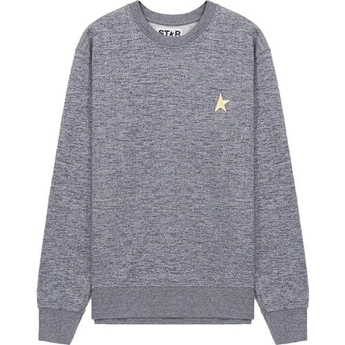 Grey Mélange Crew-Neck Sweatshirt with Gold Star , female, Sizes: XS, S - Golden Goose - Modalova