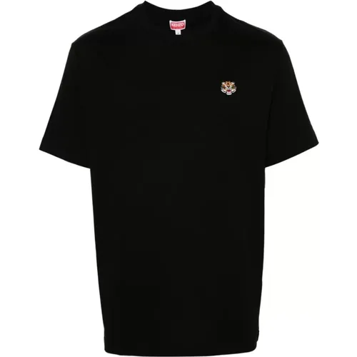 Schwarzes Tiger Patch Crew Neck T-Shirt , Herren, Größe: S - Kenzo - Modalova