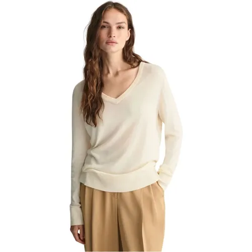 Baumwolle Modal V-Ausschnitt Pullover , Damen, Größe: L - Gant - Modalova