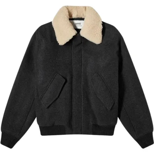 Shearling Jacket with Zipper and Faux Fur Collar , male, Sizes: M, L - Ami Paris - Modalova