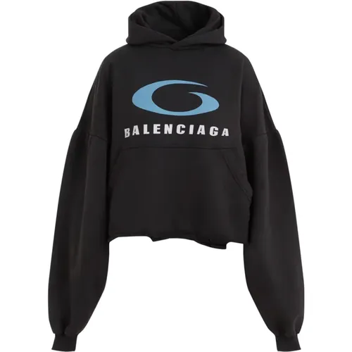 Blue Cropped Hoodie , female, Sizes: M, S - Balenciaga - Modalova