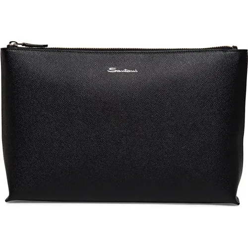 Clutches, female, , Size: ONE SIZE Embossed Rectangular Leather Pouch - Santoni - Modalova