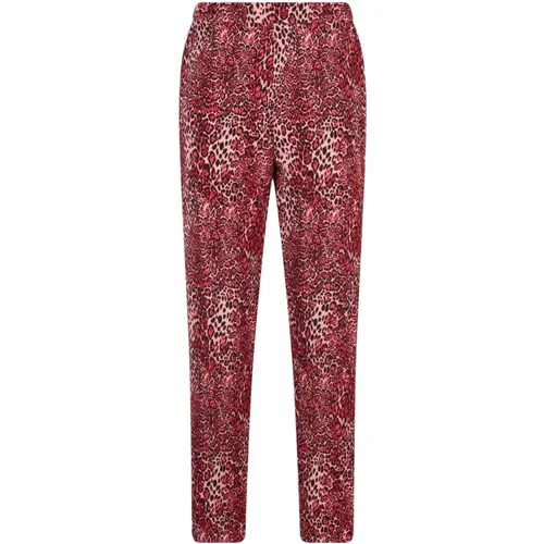 Cropped Trousers, female, , Size: M Animal Print Cigarette Pants Peonia - Elisabetta Franchi - Modalova