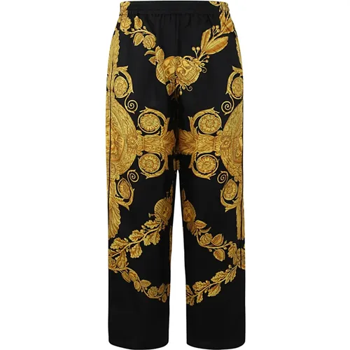 Straight Trousers, male, , Size: M Twill Silk Pajama Pants Heritage Print Detail - Versace - Modalova