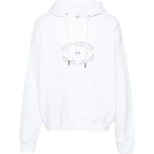 Off , Weiße Kapuzenpullover mit geteiltem Logo-Druck , Herren, Größe: XS - Off White - Modalova