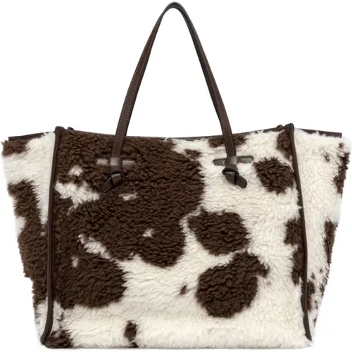 Faux Fur Shopping Bag with Leather Details , female, Sizes: ONE SIZE - Gianni Chiarini - Modalova