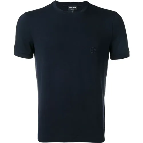 T-Shirts, male, , Size: XL Navy Logo Embroidered T-shirt - Giorgio Armani - Modalova