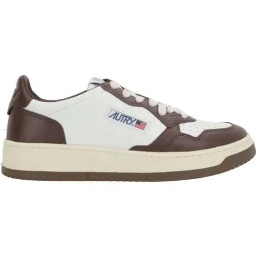 Weiß Braun Low-Top Leder Sneakers , Herren, Größe: 42 EU - Autry - Modalova