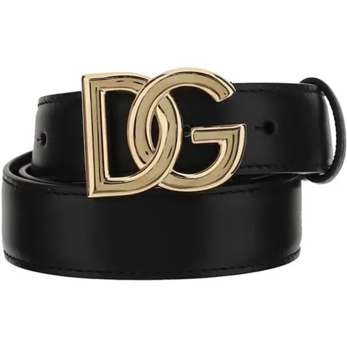 Belts, female, , Size: 85 CM Leather Belt with Metal Monogram Buckle - Dolce & Gabbana - Modalova