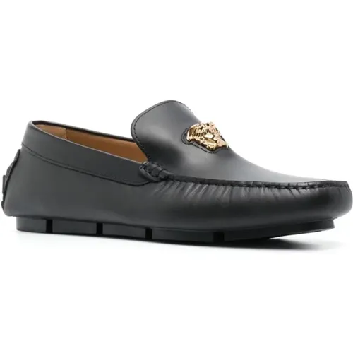 Schwarze Slip-On Flache Schuhe mit Medusa Hardware , Herren, Größe: 40 EU - Versace - Modalova