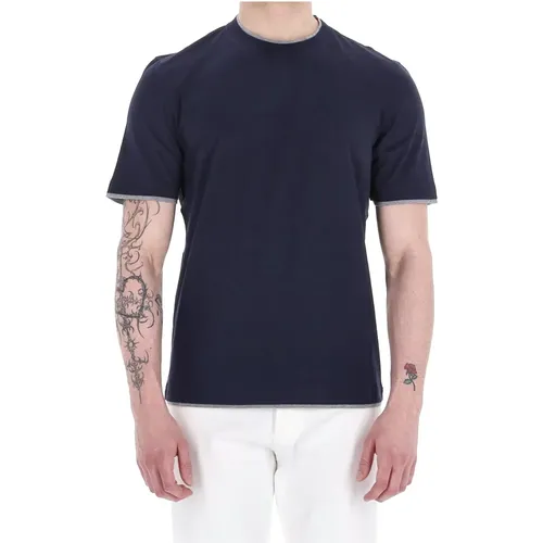 T-Shirts, male, , Size: M Cotton T-shirt with Double Profiles - BRUNELLO CUCINELLI - Modalova