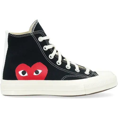 Sneakers, male, , Size: 8 1/2 US Canvas High Top Sneakers with Red Heart - Comme des Garçons Play - Modalova