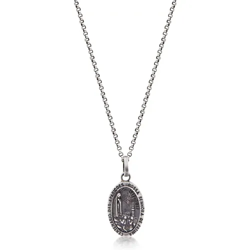 Men's Silver Necklace with Lady Of Fatima Amulet , male, Sizes: ONE SIZE - Nialaya - Modalova