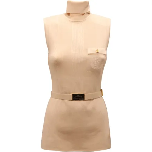 Turtlenecks, female, , Size: L Sicato Wool Sweater with Silk - Elisabetta Franchi - Modalova