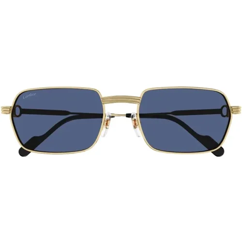 Rectangular Gold Metal Sunglasses Blue Lenses , male, Sizes: 56 MM - Cartier - Modalova