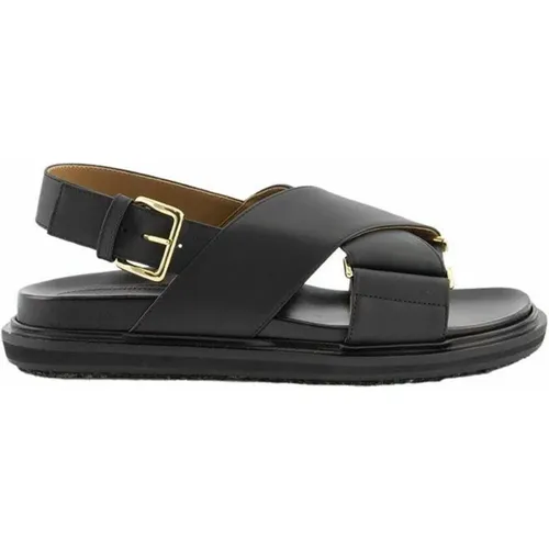 Flat Sandals, female, , Size: 7 US Leather Criss-Cross Flat Sandals - Marni - Modalova