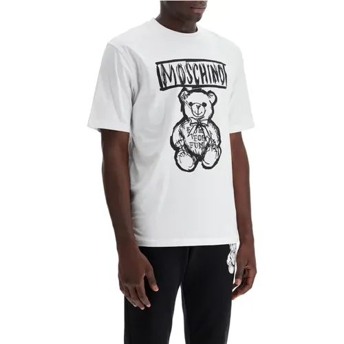 Teddybärendruck Crew Neck T-shirt , Herren, Größe: M - Moschino - Modalova