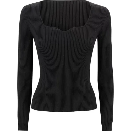 V-neck Knitwear, female, , Size: XS Ribbed Knit Sweater, Square Neckline, Long Sleeves - P.a.r.o.s.h. - Modalova