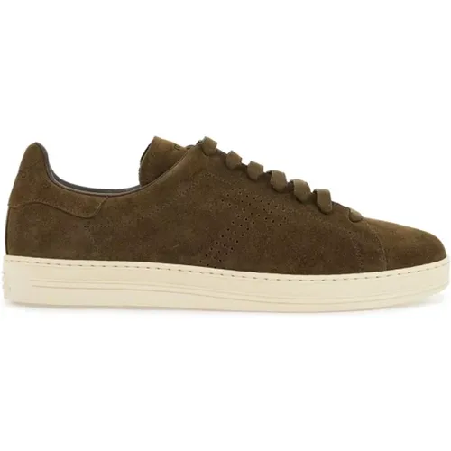 Sneakers, male, , Size: 7 1/2 US Khaki Suede Low Top Sneakers - Tom Ford - Modalova