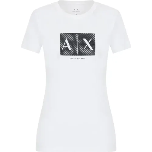 Klassisches T-Shirt , Damen, Größe: L - Armani Exchange - Modalova