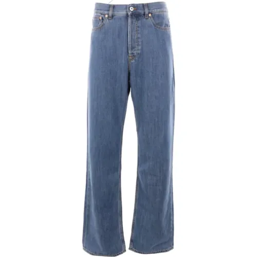 Baggy-Fit Denim Jeans with Leather Logo Patch , male, Sizes: W34, W32, W31, W33 - Valentino Garavani - Modalova