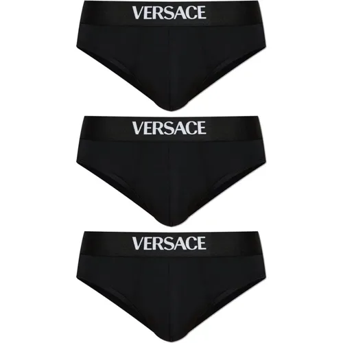 Bottoms, male, , Size: XL Three-pack of briefs with logo - Versace - Modalova