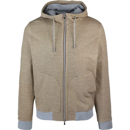 Zip-throughs, male, , Size: M Zip Hooded Coat Linen Cotton Blend - Lubiam - Modalova