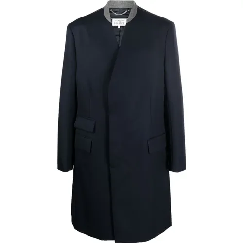 Single-Breasted Coats, female, , Size: XS Navy Wool Coat Aw24 - Maison Margiela - Modalova