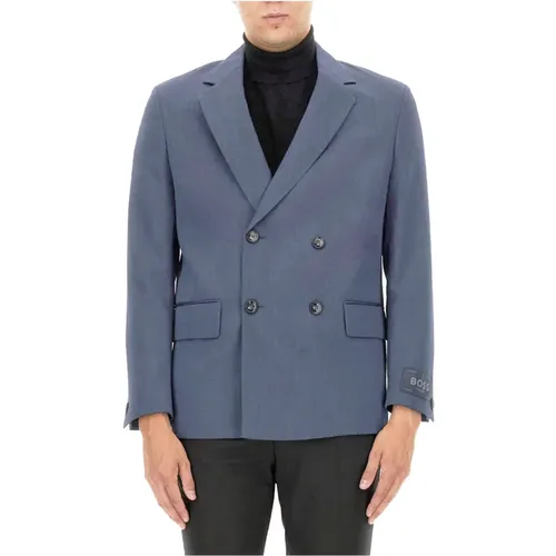 Blazers, male, , Size: L Wool Double-Breasted Jacket - Hugo Boss - Modalova