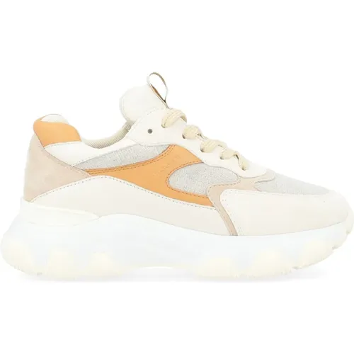 White Leather Sneaker with Cuoio Color Details , female, Sizes: 7 UK, 6 UK, 5 1/2 UK, 6 1/2 UK, 4 UK, 5 UK - Hogan - Modalova