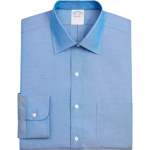 Blaues Regular Fit Non-Iron Stretch Baumwollhemd mit Ainsley-Kragen , Herren, Größe: M - Brooks Brothers - Modalova