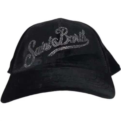 Caps, female, , Size: ONE SIZE Velvet Baseball Cap with Rhinestone Embroidery - MC2 Saint Barth - Modalova