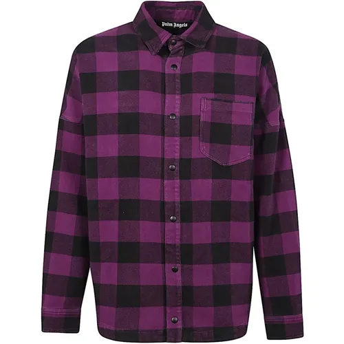 Oversized Cotton Checkered Shirt , male, Sizes: S, L, M, XL - Palm Angels - Modalova