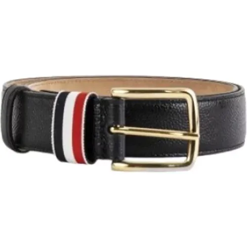 Belts, male, , Size: 100 CM Grained Leather Belt with Tricolor Stripe - Thom Browne - Modalova