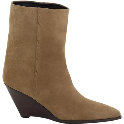 Suede Mid-Heel Ankle Boot , female, Sizes: 6 UK, 5 UK - closed - Modalova