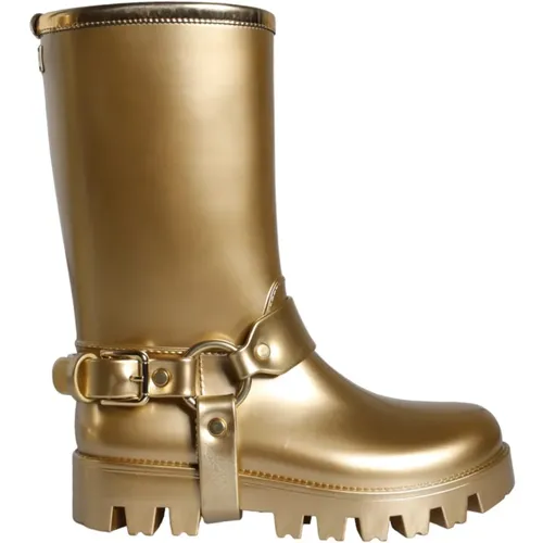 Rain Boots, female, , Size: 7 US Golden Metallic PVC Rain Boots - Dolce & Gabbana - Modalova