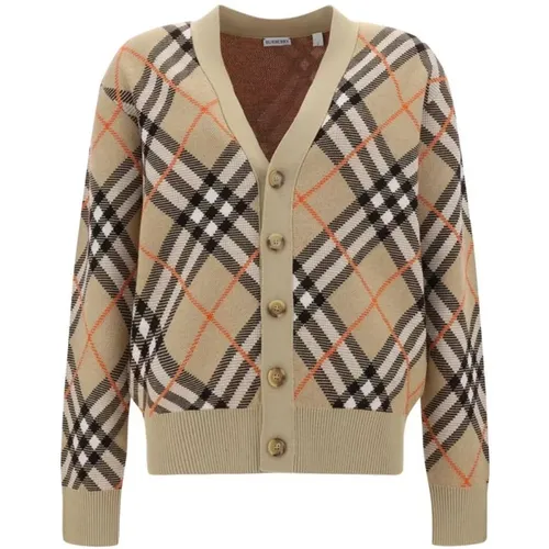 Cardigans, male, , Size: L Iconic Check Pattern V-Neck Cardigan - Burberry - Modalova