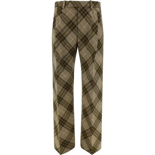 Wide Trousers, male, , Size: M Checked Wool Trousers - Burberry - Modalova