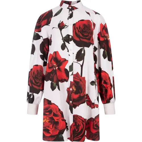 Tudor Rose Print Shirt Dress , female, Sizes: XS - alexander mcqueen - Modalova