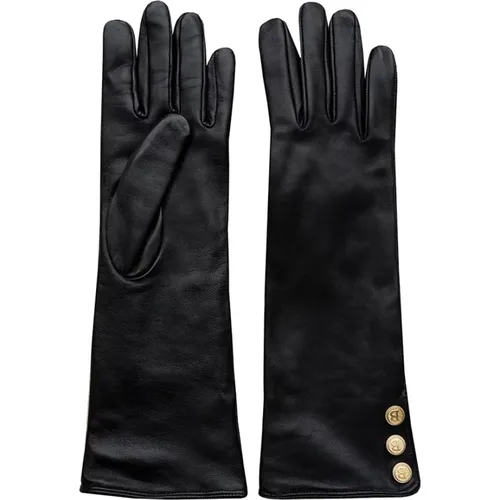 Long Leather Gloves - Golden B-Button Detail , female, Sizes: S, M, L - Busnel - Modalova