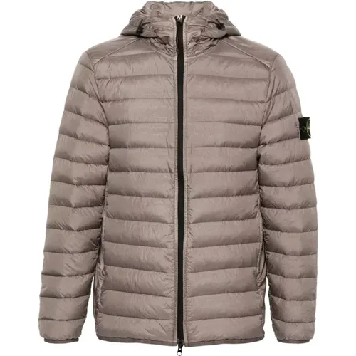 Compass-patch hooded padded grey jacket , male, Sizes: 3XL, L, 2XL, M, XL - Stone Island - Modalova