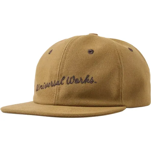 Caps, male, , Size: ONE SIZE Khaki Canvas Baseball Cap with Embroidery - Universal Works - Modalova