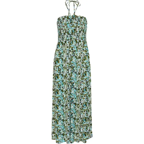 Maxi Smock Kleid Blau/Grün Abstrakte Blume , Damen, Größe: M - Kaffe - Modalova